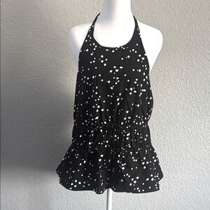 INC International Concepts Black and White Smocked Halter Tank Top